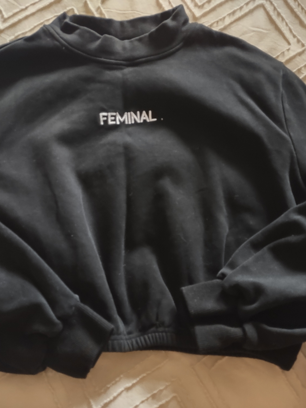 Black Cropped Pullover Sweatshirt